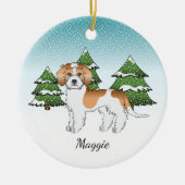 Apricot & White Mini Goldendoodle Winterwald Keramik Ornament (Vorne)