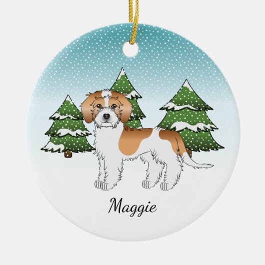 Apricot & White Mini Goldendoodle Winterwald Keramik Ornament (Vorne)