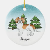 Apricot & White Mini Goldendoodle Winterwald Keramik Ornament (Hinten)