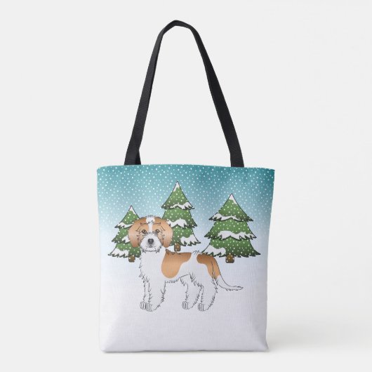 Apricot & White Mini Goldendoodle Winterwald Tasche (Rückseite)