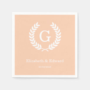 Apricot Wht Wheat Laurel Wreath Initial Monogram Serviette