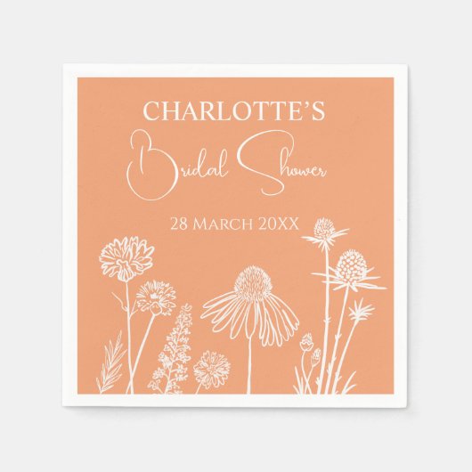 Apricot-Wildblumen gezeichnetes Brautparty Serviette (Vorderseite)
