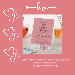 Aprikose Aquarell Rose Unterschrift Hochzeitscockt Sockelschild