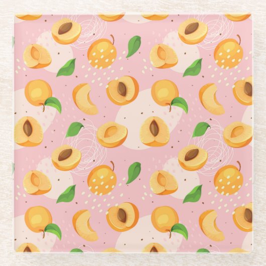 Aprikose, Blätter, nahtlose Vintage Textur. Glasuntersetzer (Vorderseite)