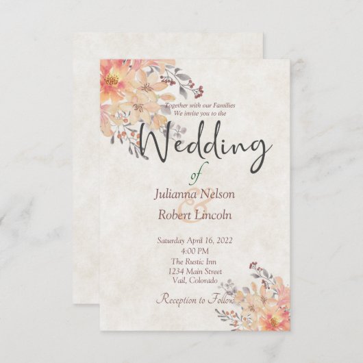 Aprikose Hochzeitsfeier Einladung (Vorne/Hinten)