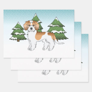 Aprikose & Weiß Mini Goldendoodle Winterwald Geschenkpapier Set
