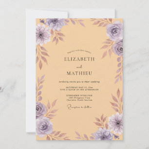 Aprikosen-Amethyst-Gemalte Hochzeit Einladung