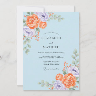 Aprikosen-Amethyst-Ranunculus-Eukalyptus-Hochzeit Einladung