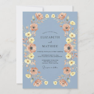 Aprikosen-Anemone-Himmelblaue Hochzeit Einladung