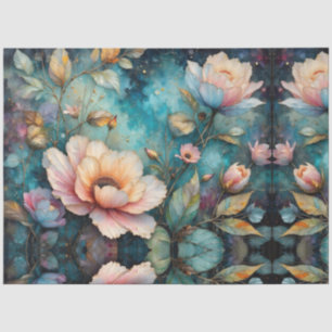 Aprikosen-Blumen-Teppich auf Türkis Seidenpapier
