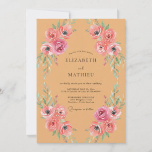 Aprikosen-Blütenblatt-Rosa Pfingstrosen-Hochzeit Einladung