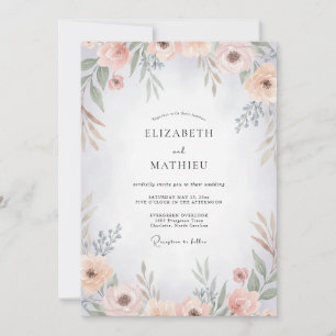 Aprikosen-Himmel-Ranunculus-Eukalyptus-Hochzeit Einladung
