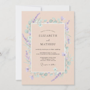 Aprikosen-Lilien-Zweig-Eukalyptus-Hochzeit Einladung