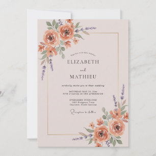 Aprikosen-Mauve-Ranunculus-Eukalyptus-Hochzeit Einladung