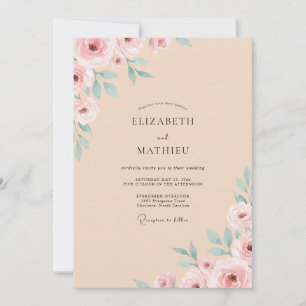 Aprikosen-Meeresgischt-Rosen-Hochzeit Einladung