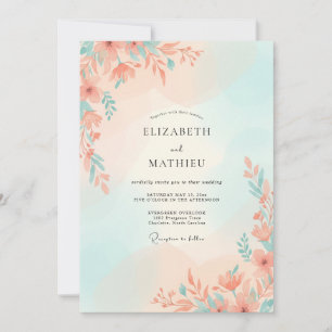 Aprikosen-Mint-Wildblumen-Hochzeit Einladung