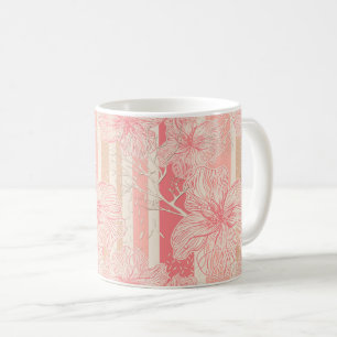 Aprikosen-Pfirsich-Rosa Blumen gestreiftes Muster Kaffeetasse