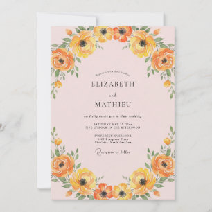 Aprikosen-Ranunculus-Kranz-Hochzeit Einladung