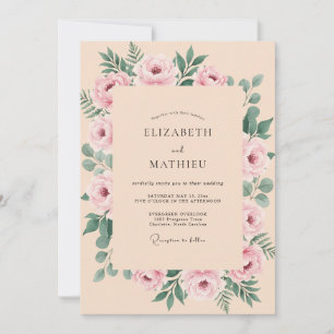 Aprikosen-Rosa-Petunien-Hochzeit Einladung