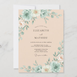 Aprikosen-Seegras-Sukkulenten-Eukalyptus-Hochzeit Einladung