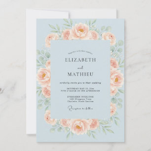 Aprikosen-Stahl-Ranunculus-Eukalyptus-Hochzeit Einladung