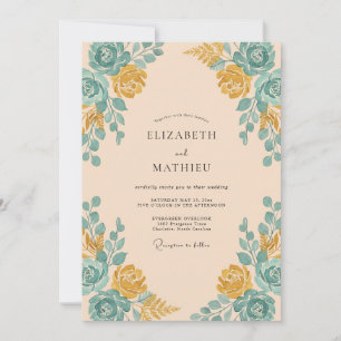 Aprikosen Teal Rosen Bogen Hochzeit Einladung