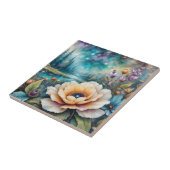Aprikosen- und Blaue Cosmos-Fluss-Wald-Landschaft Fliese (Seite)
