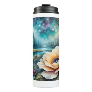 Aprikosen- und Blaue Cosmos-Fluss-Wald-Landschaft Thermosbecher