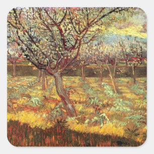 Aprikosenbäume in Blüte, Vincent van Gogh. Vinta Quadratischer Aufkleber