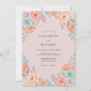 Aprikosenblaue Azurblüten-Hochzeit Einladung