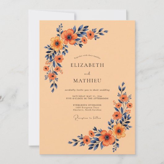 Aprikosenblaue Hochzeit mit herbstlicher Note Einladung (Vorderseite)