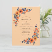Aprikosenblaue Hochzeit mit herbstlicher Note Einladung (Stehend Vorderseite)