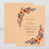 Aprikosenblaue Hochzeit mit herbstlicher Note Einladung (Vorne/Hinten)