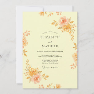 Aprikosenfarbene Botanische Hochzeit Einladung