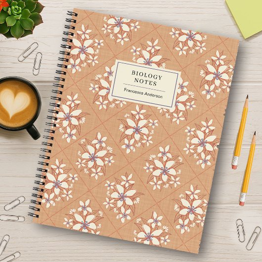 Aprikosenfarbene Florale Boho Texturierte StudentI Notizblock