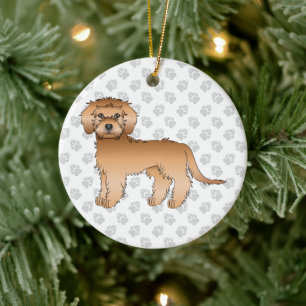 Aprikosenfarbener Mini Goldendoodle Cartoon-Hund & Keramik Ornament