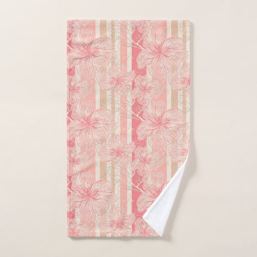 Aprikosenpfirsichrosa, blumengestreiftes Muster Badhandtuch Set (Handtuch)
