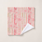 Aprikosenpfirsichrosa, blumengestreiftes Muster Badhandtuch Set (Waschlappen)