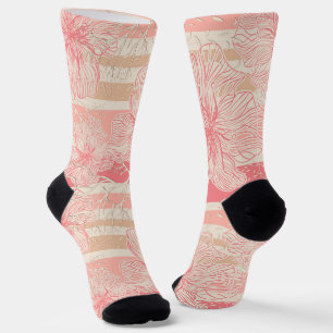 Aprikosenpfirsichrosa, blumengestreiftes Muster Socken