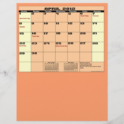 April. 2012 Kalender 13 Monat Mehrzweck-Flyer. Flyer (Vorne)