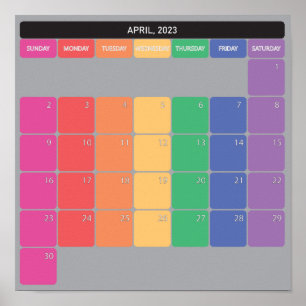 April 2023 Planer-Kalender farbige Tage Poster
