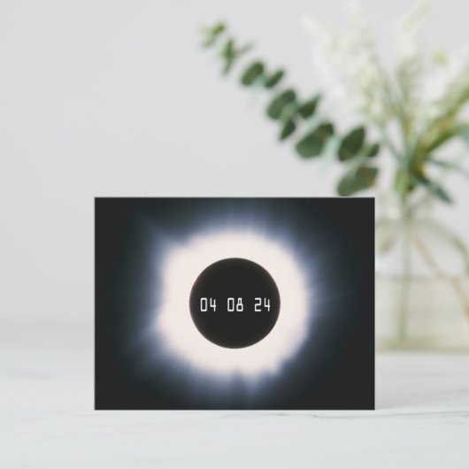 April 2024 Gesamtsolarauskitzel in Schwarz und Wei Postkarte (Stehend Vorderseite)
