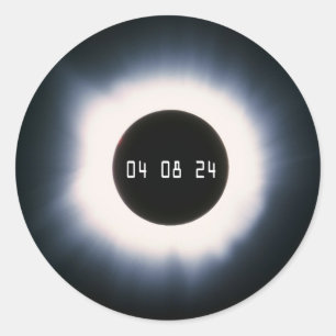 April 2024 Gesamtsolarauskitzel in Schwarz und Wei Runder Aufkleber