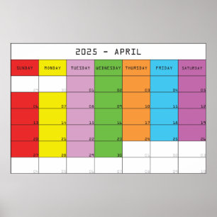 April 2025 Farbtage Kalenderplaner Poster
