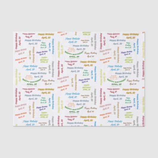 April, 20 Geburtstags-Tissue Paper Seidenpapier (Vorderseite)