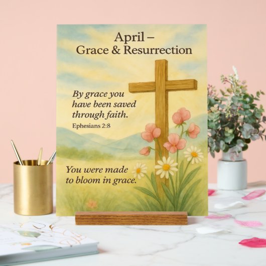 April Birthday Bible Verse Cross and Resurrection  Acrylschild (Hochzeit)