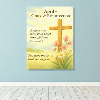 April Birthday Bible Verse Cross and Resurrection  Leinwanddruck