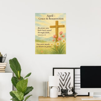 April Birthday Bible Verse Cross and Resurrection  Poster