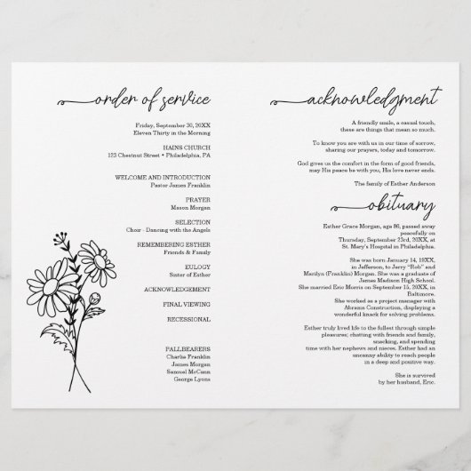 April Blume Beerdigung Programm Flyer (Hinten)