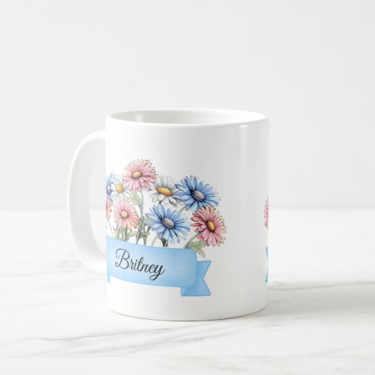 April Blume Custom Daisy Geburtstag Kaffeetasse (Vorderseite Links)